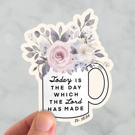 Psalm 18:24 Floral Coffee Mug Sticker