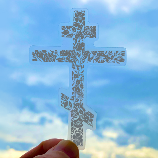 Floral Orthodox Christian Cross Sticker