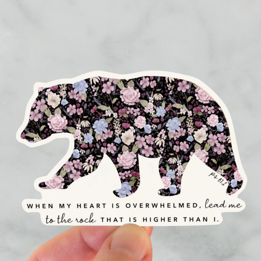 When My Heart is Overwhelmed Psalm 61:2 Bear Sticker