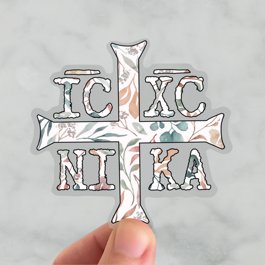 Clear IC XC NI KA Floral Orthodox Christian Sticker